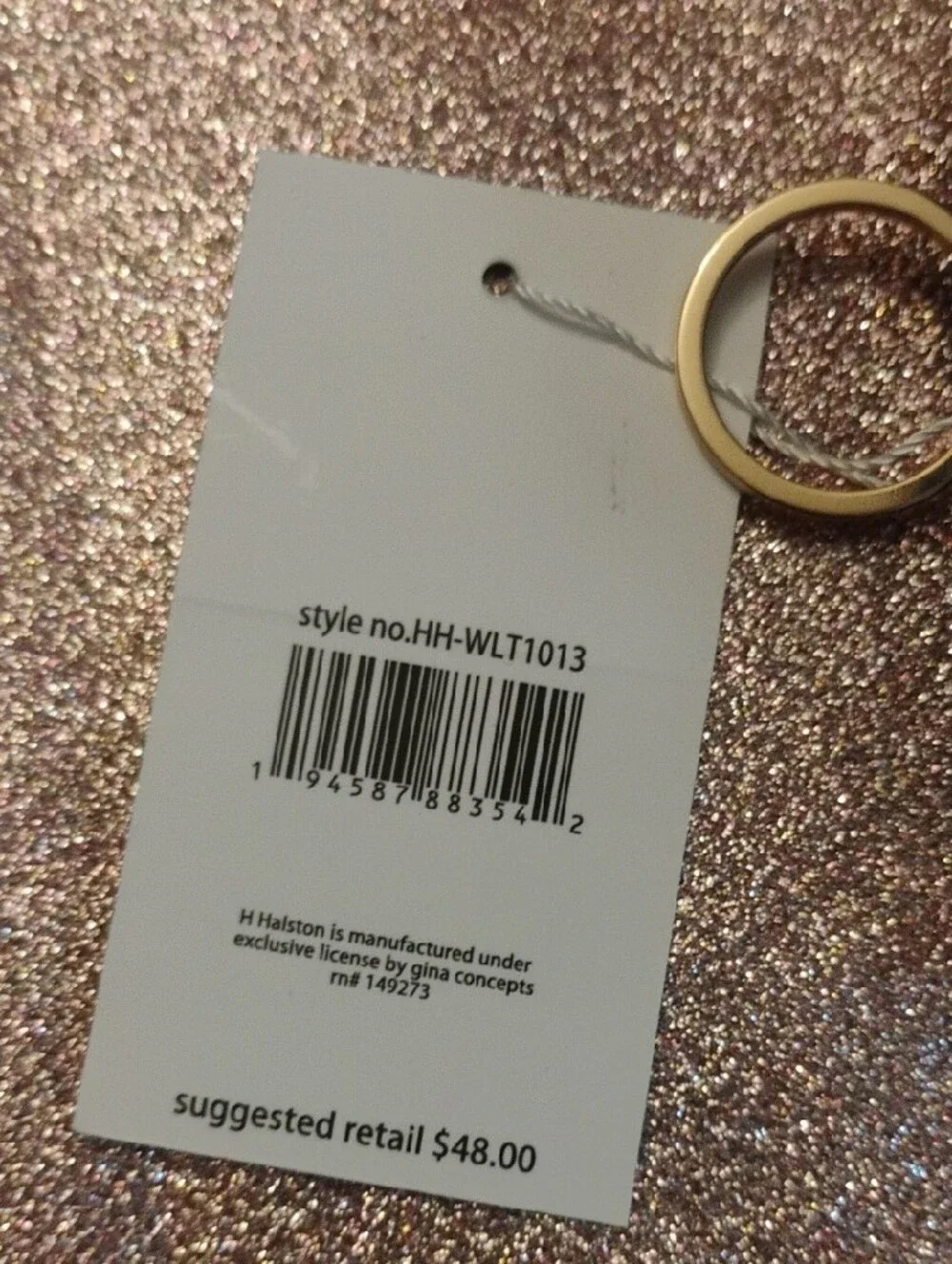 NWT H by Halston Black Gray Checkered Mini Wallet Gold Logo Key Ring